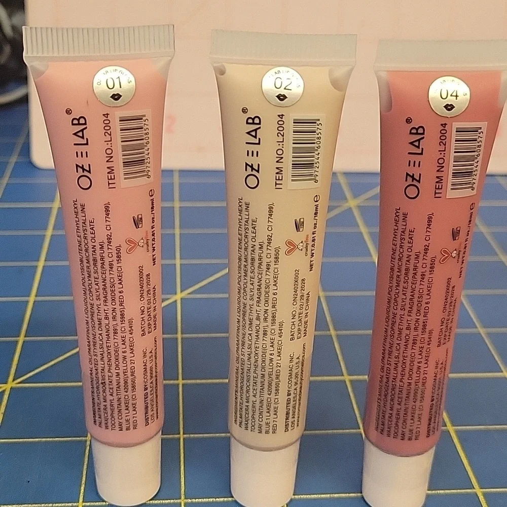 OZ Lab Lip Gloss Set - 01 Pink, 02 Cream, and 04 Rose Set of 3
